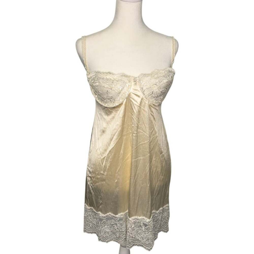 Victoria's Secret VTG Satin Lace Slip Dress Lingerie Chemise 36C Bridal Cream